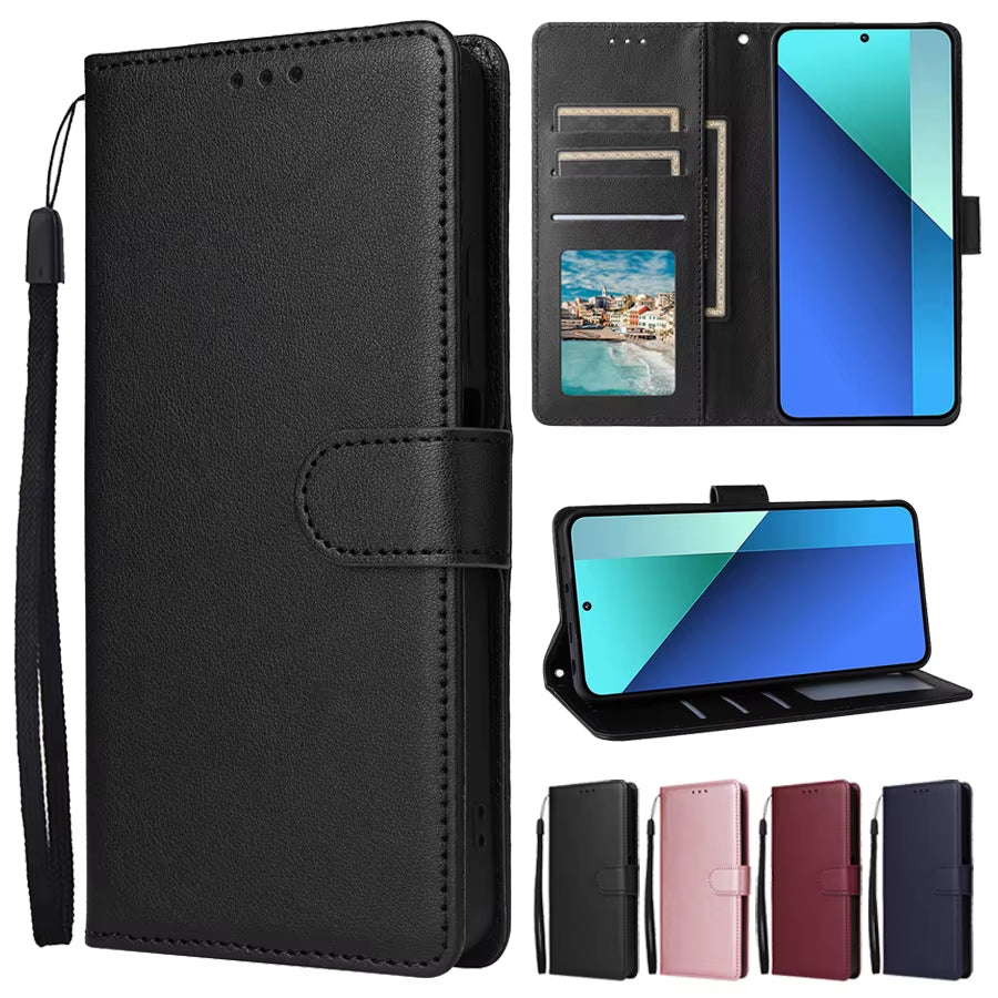 Premium Magnetic Flip Leather Wallet Case with Card Slot and Kickstand for Xiaomi Redmi Note 13 Pro, 12, 11, 10, 9 Pro, 8T, 7