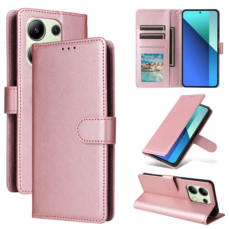 Premium Magnetic Flip Leather Wallet Case with Card Slot and Kickstand for Xiaomi Redmi Note 13 Pro, 12, 11, 10, 9 Pro, 8T, 7