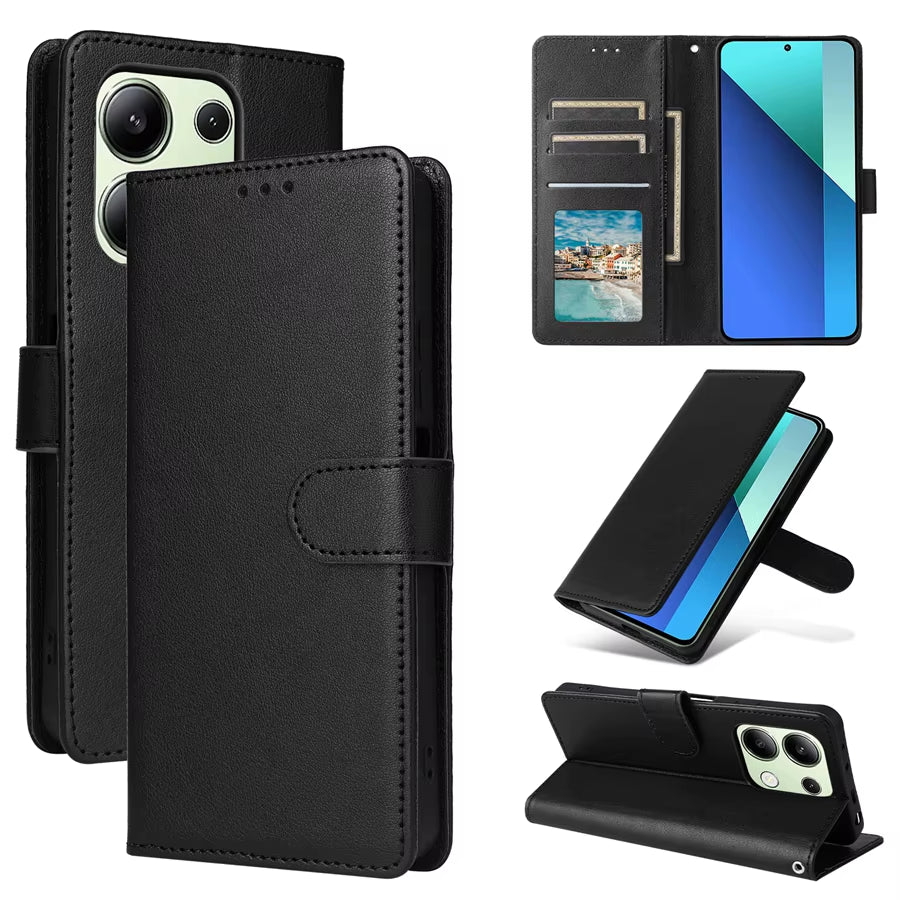 Premium Magnetic Flip Leather Wallet Case with Card Slot and Kickstand for Xiaomi Redmi Note 13 Pro, 12, 11, 10, 9 Pro, 8T, 7