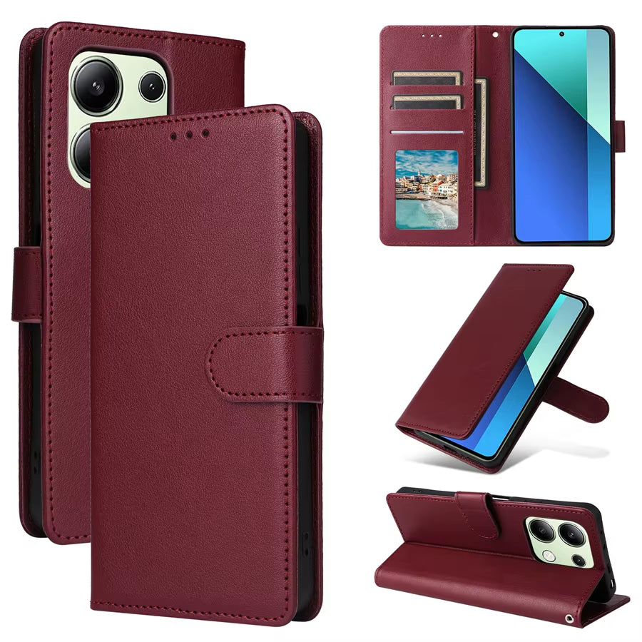 Premium Magnetic Flip Leather Wallet Case with Card Slot and Kickstand for Xiaomi Redmi Note 13 Pro, 12, 11, 10, 9 Pro, 8T, 7