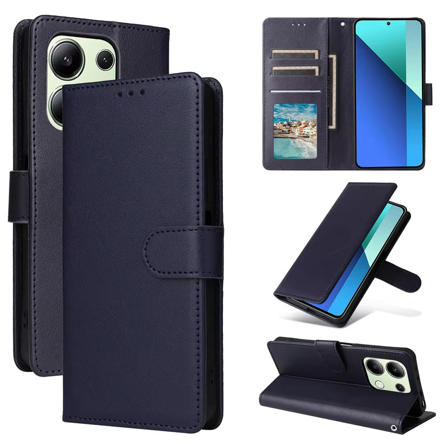 Premium Magnetic Flip Leather Wallet Case with Card Slot and Kickstand for Xiaomi Redmi Note 13 Pro, 12, 11, 10, 9 Pro, 8T, 7